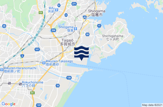 Carte des horaires des marées pour Tagajō Shi, Japan