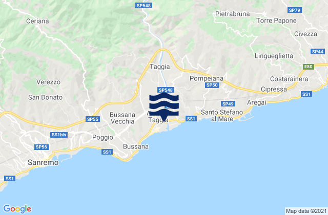 Carte des horaires des marées pour Taggia, Italy