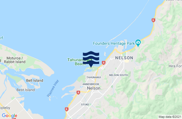 Carte des horaires des marées pour Tahunanui Beach, New Zealand