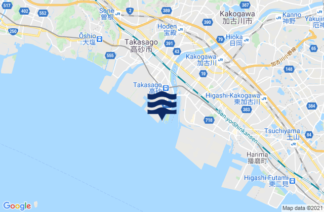 Carte des horaires des marées pour Takasago, Japan