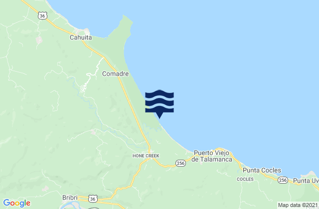 Carte des horaires des marées pour Talamanca, Costa Rica