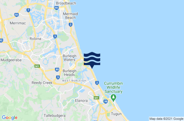 Carte des horaires des marées pour Tallebudgera Beach, Australia