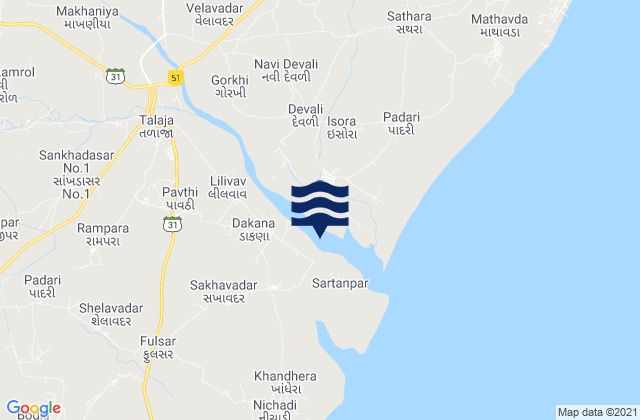 Carte des horaires des marées pour Talāja, India