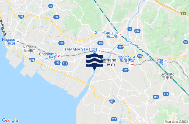Carte des horaires des marées pour Tamana-gun, Japan