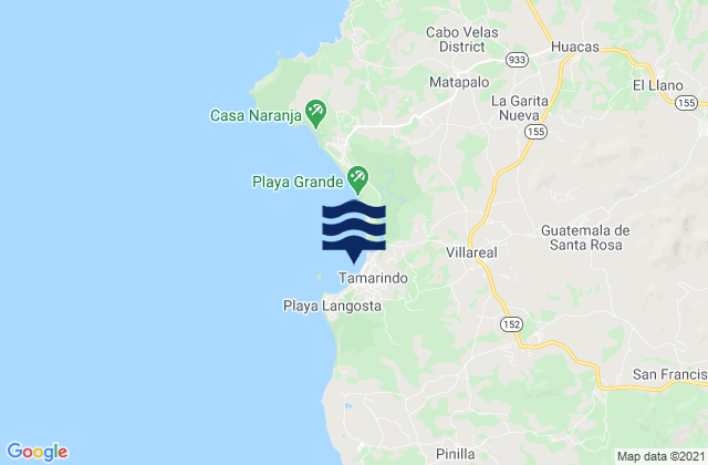 Carte des horaires des marées pour Tamarindo, Costa Rica