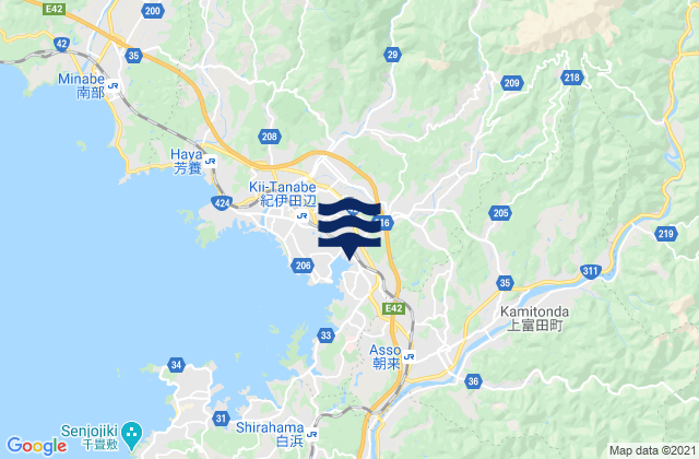 Carte des horaires des marées pour Tanabe-shi, Japan
