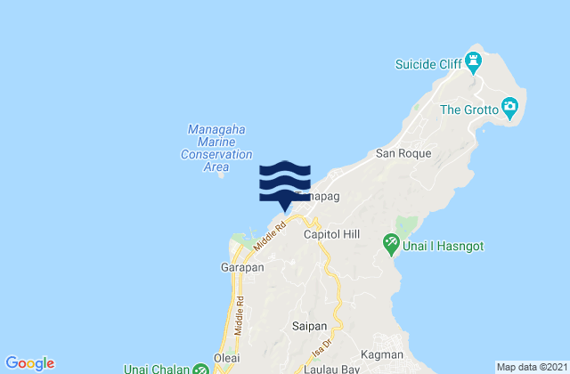 Carte des horaires des marées pour Tanapag Harbor Saipan Island, Northern Mariana Islands