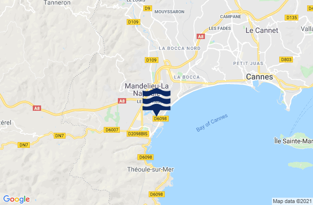 Carte des horaires des marées pour Tanneron, France