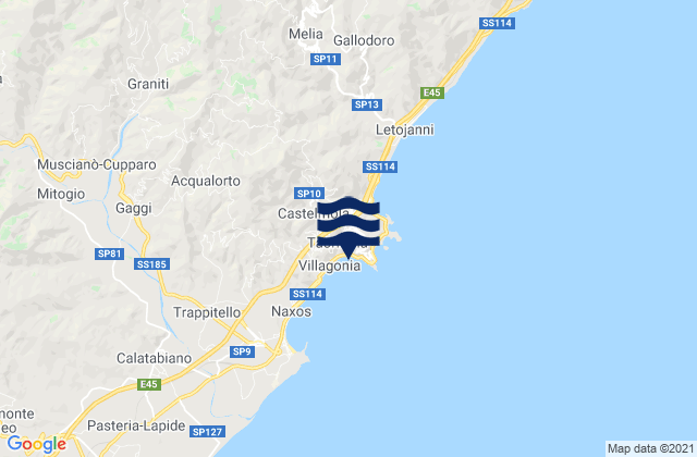 Carte des horaires des marées pour Taormina, Italy