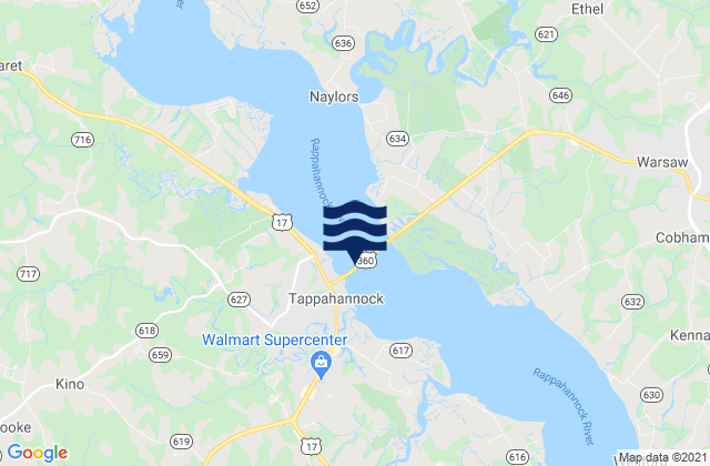 Carte des horaires des marées pour Tappahannock Bridge, United States
