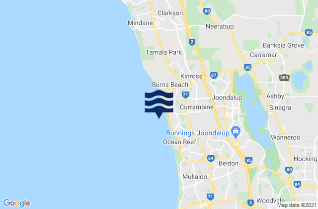 Carte des horaires des marées pour Tapping, Australia