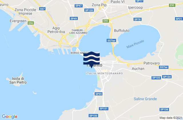 Carte des horaires des marées pour Taranto, Italy