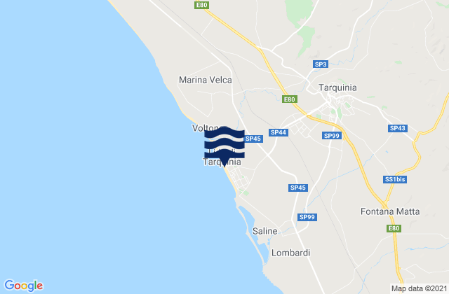 Carte des horaires des marées pour Tarquinia, Italy