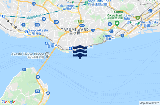 Carte des horaires des marées pour Tarumi, Japan