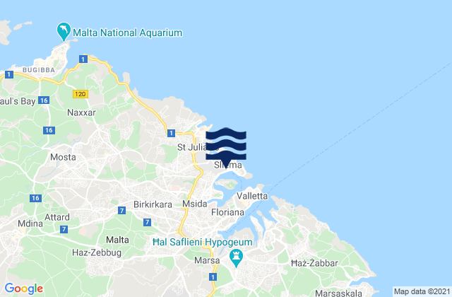 Carte des horaires des marées pour Tas-Sliema, Malta