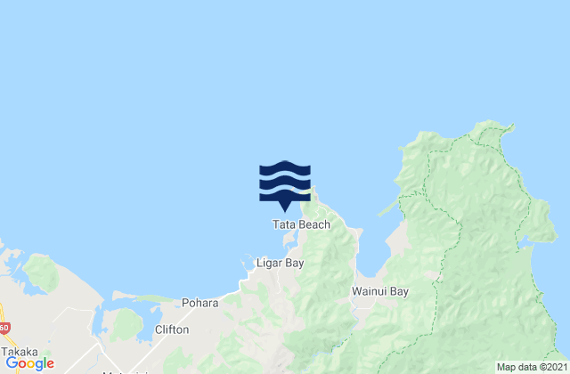 Carte des horaires des marées pour Tata Beach, New Zealand