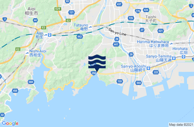 Carte des horaires des marées pour Tatsunochō-tominaga, Japan