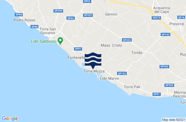 Carte des horaires des marées pour Taurisano, Italy