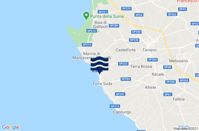 Carte des horaires des marées pour Taviano, Italy