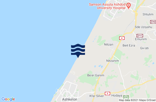 Carte des horaires des marées pour Tayelet Ashkelon, Israel