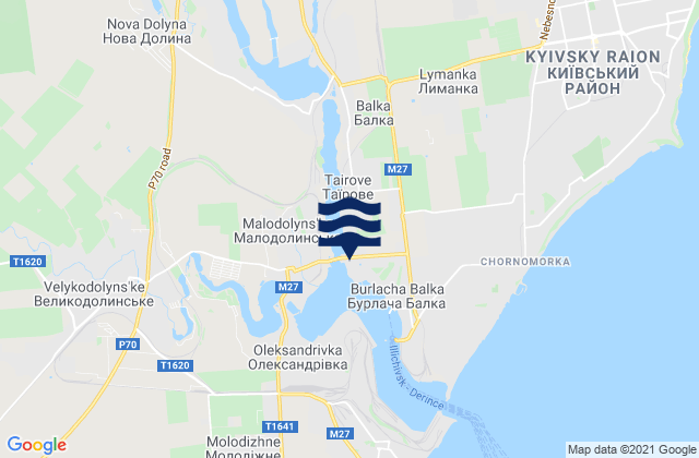 Carte des horaires des marées pour Tayirove, Ukraine