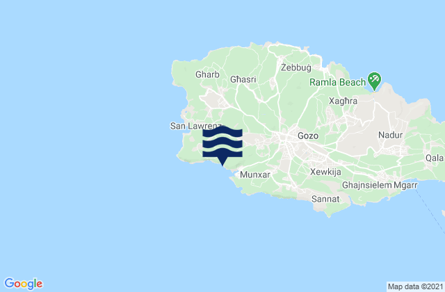 Carte des horaires des marées pour Ta’ Kerċem, Malta