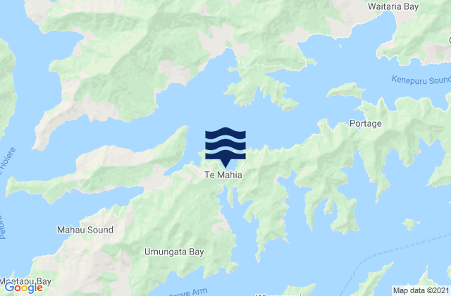 Carte des horaires des marées pour Te Mahia Bay, New Zealand