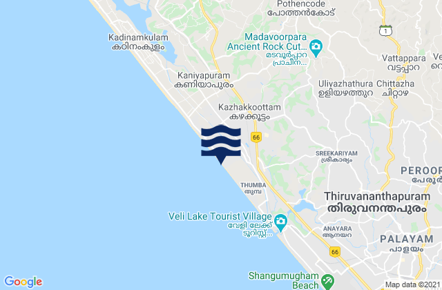 Carte des horaires des marées pour Technopark, India