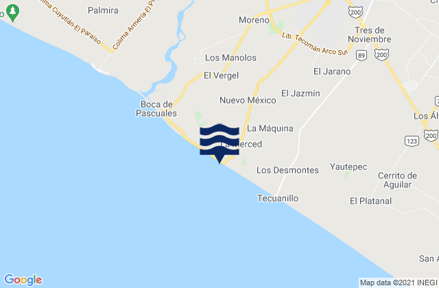 Carte des horaires des marées pour Tecomán, Mexico