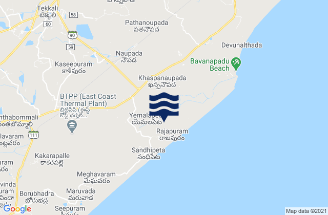 Carte des horaires des marées pour Tekkali, India