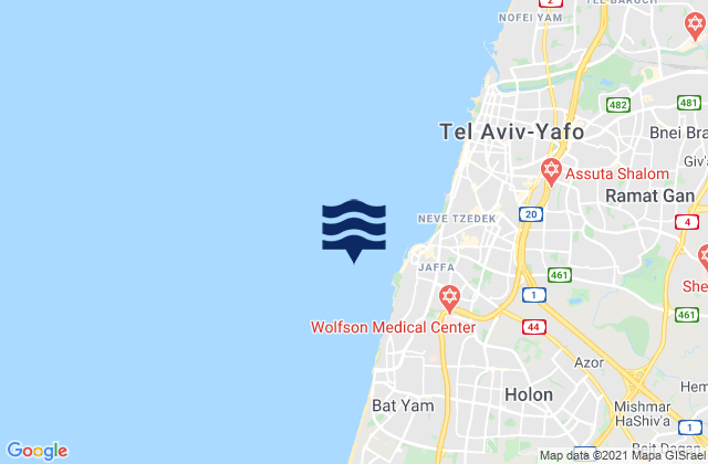 Carte des horaires des marées pour Tel Aviv-Yafo, Palestinian Territory