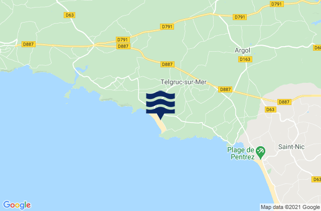 Carte des horaires des marées pour Telgruc-sur-Mer, France