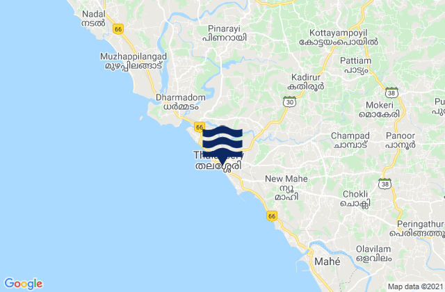 Carte des horaires des marées pour Tellicherry, India