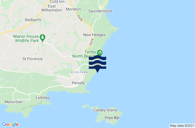 Carte des horaires des marées pour Tenby South Beach, United Kingdom
