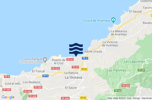 Carte des horaires des marées pour Tenerife, Spain