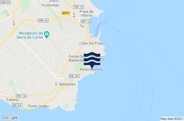 Carte des horaires des marées pour Terceira - Porto Martins, Portugal