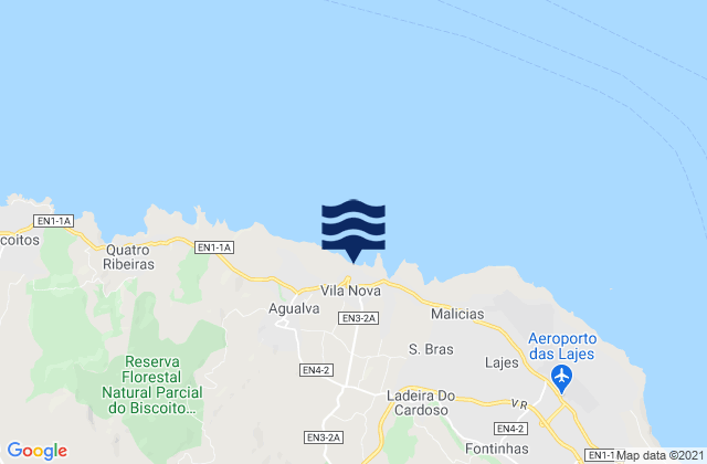 Carte des horaires des marées pour Terceira - Vila Nova, Portugal