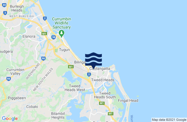 Carte des horaires des marées pour Terranora Broadwater, Australia