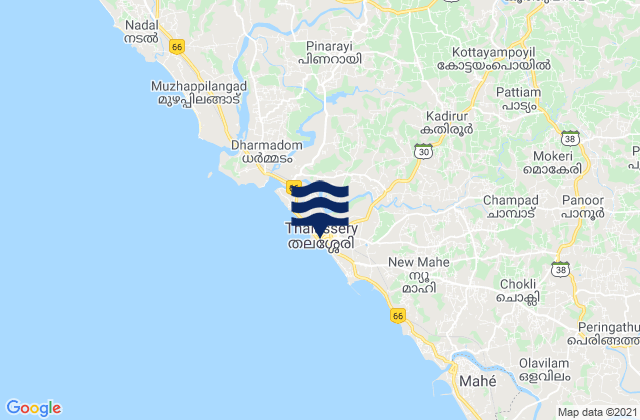Carte des horaires des marées pour Thalassery, India
