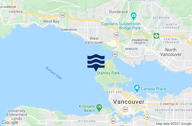 Carte des horaires des marées pour Third Beach, Canada