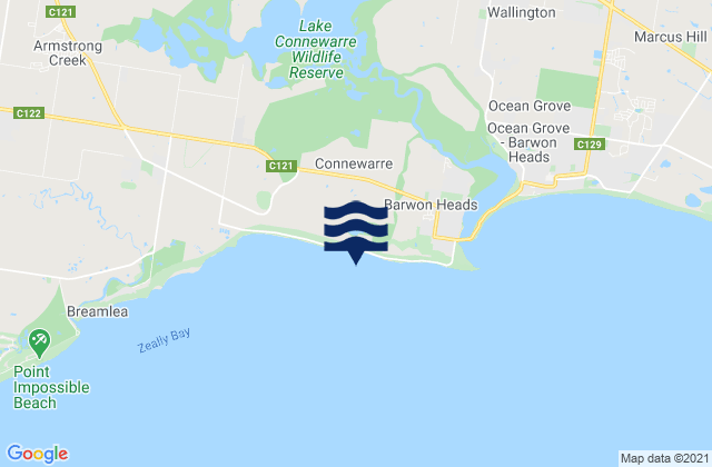 Carte des horaires des marées pour Thirteenth Beach, Australia