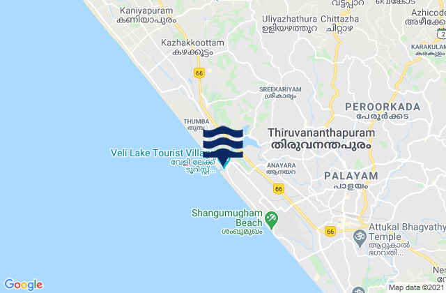 Carte des horaires des marées pour Thiruvananthapuram, India