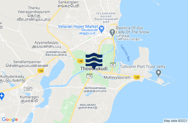 Carte des horaires des marées pour Thoothukudi, India