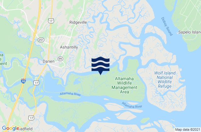 Carte des horaires des marées pour Threemile Cut Entrance (Darien River), United States