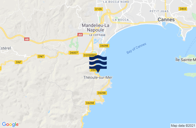 Carte des horaires des marées pour Théoule-sur-Mer, France