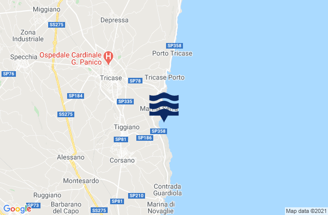 Carte des horaires des marées pour Tiggiano, Italy