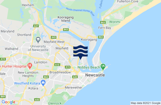 Carte des horaires des marées pour Tighes Hill, Australia