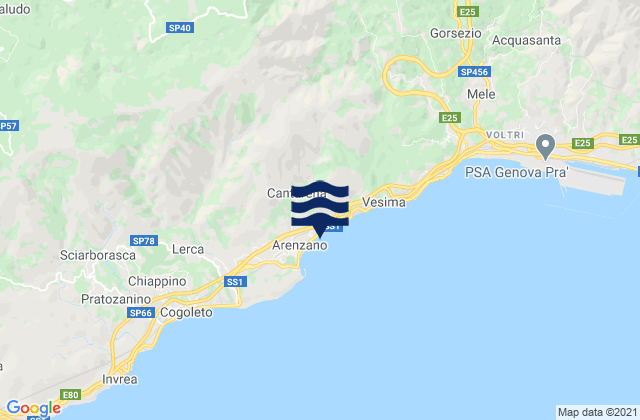 Carte des horaires des marées pour Tiglieto, Italy