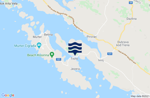 Carte des horaires des marées pour Tijesno, Croatia