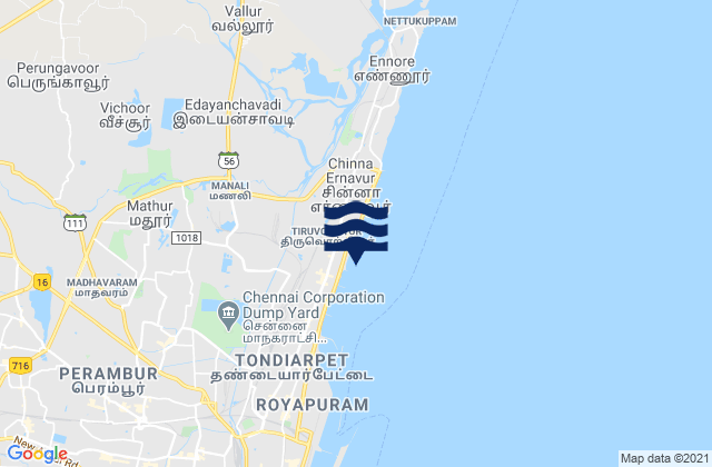Carte des horaires des marées pour Tiruvottiyūr, India